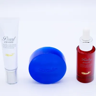 Sapphire soap, Ruby serum and Pearl cream